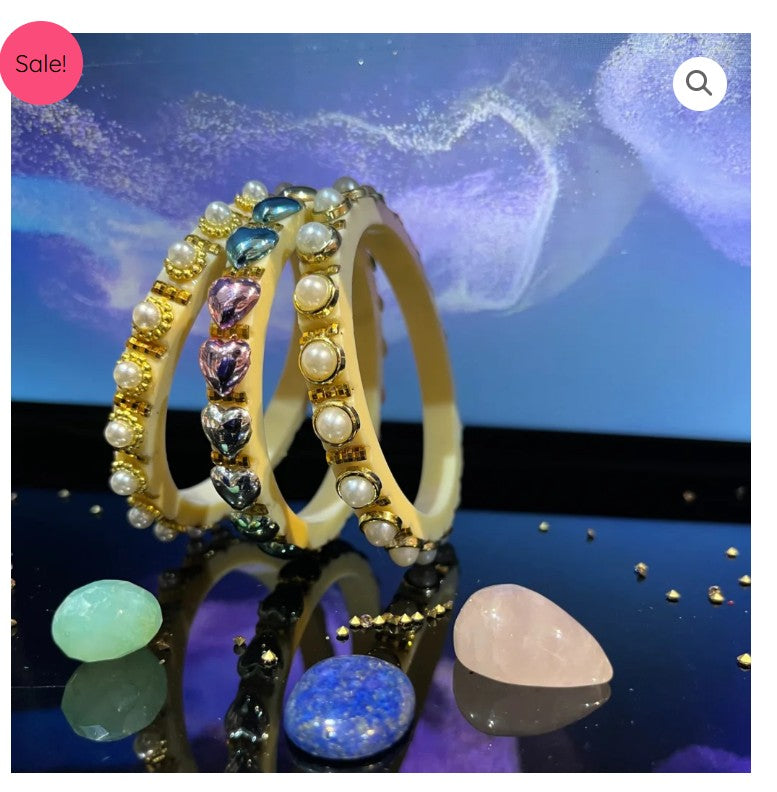 LuxuryGlow Lac Bangles Handmade Classy Plastic Bangles – Gold Plated with Pearl Clusters |