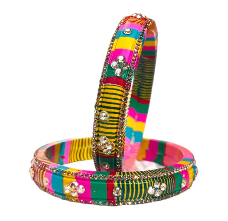 LuxuryGlow Lac Bangles Jaipur Handmade  – Vibrant Colors with Rhinestone Studding |