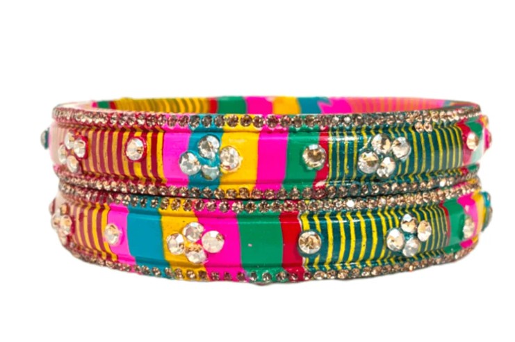 LuxuryGlow Lac Bangles Jaipur Handmade  – Vibrant Colors with Rhinestone Studding |
