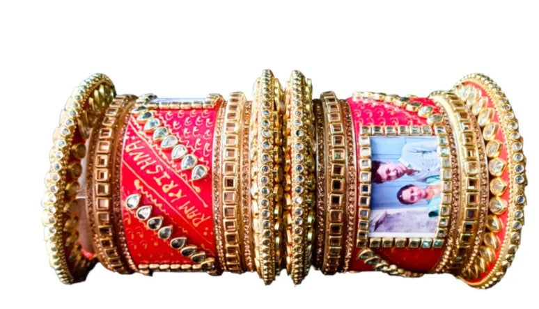 LuxuryGlow Personalized Bridal Wedding Bangles with Name & Photo – Custom Set of 18 |