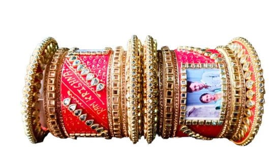 LuxuryGlow Personalized Bridal Wedding Bangles with Name & Photo – Custom Set of 18 |