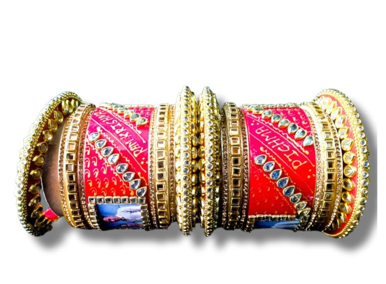 LuxuryGlow Personalized Bridal Wedding Bangles with Name & Photo – Custom Set of 18 |