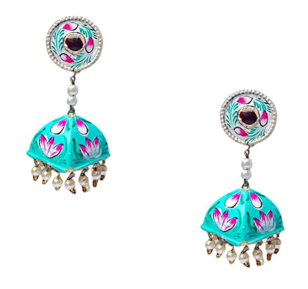 LuxuryGlow Lac Jewelry Zewar-e-Ishq Jhumka – Handcrafted Lac Earrings with Floral Motifs & Pearl Embellishments |