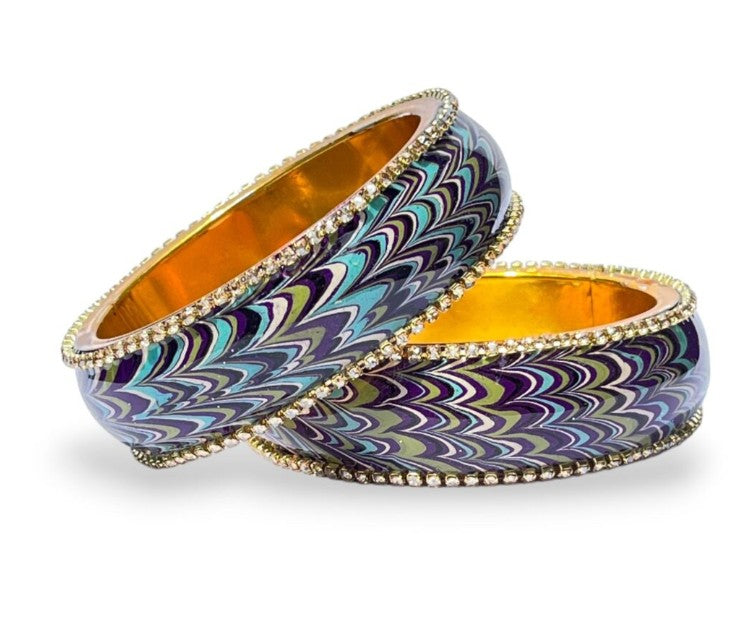 LuxuryGlow Metal Bangles Artful Luxury Marble Wave Gold Brass Lac Bangles – Handcrafted Metal Elegance by