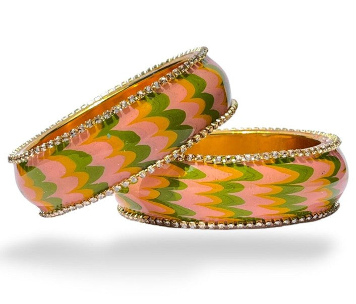 LuxuryGlow Metal Bangles Artful Luxury Marble Wave Gold Brass Lac Bangles – Handcrafted Metal Elegance by