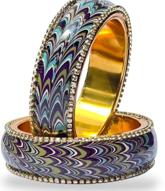 LuxuryGlow Metal Bangles Artful Luxury Marble Wave Gold Brass Lac Bangles – Handcrafted Metal Elegance by