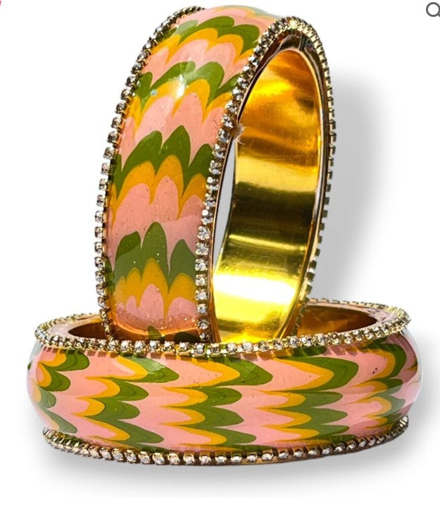 LuxuryGlow Metal Bangles Artful Luxury Marble Wave Gold Brass Lac Bangles – Handcrafted Metal Elegance by