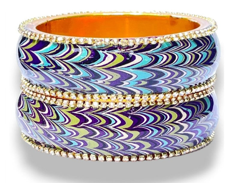 LuxuryGlow Metal Bangles Artful Luxury Marble Wave Gold Brass Lac Bangles – Handcrafted Metal Elegance by