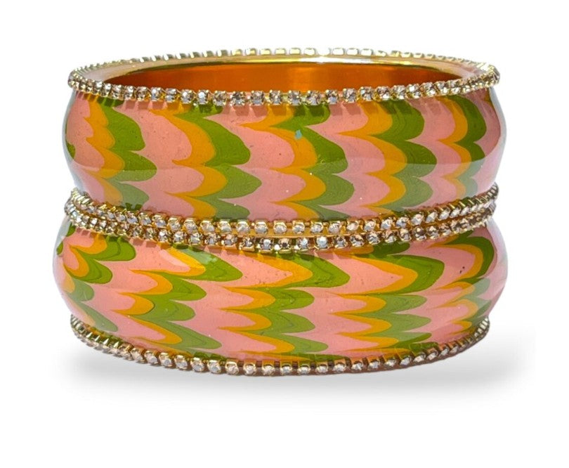 LuxuryGlow Metal Bangles Artful Luxury Marble Wave Gold Brass Lac Bangles – Handcrafted Metal Elegance by