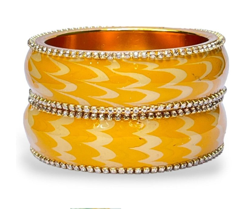 LuxuryGlow Metal Bangles Artful Luxury Marble Wave Gold Brass Lac Bangles – Handcrafted Metal Elegance by