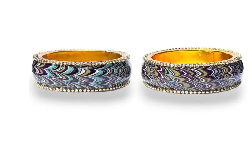 LuxuryGlow Metal Bangles Artful Luxury Marble Wave Gold Brass Lac Bangles – Handcrafted Metal Elegance by