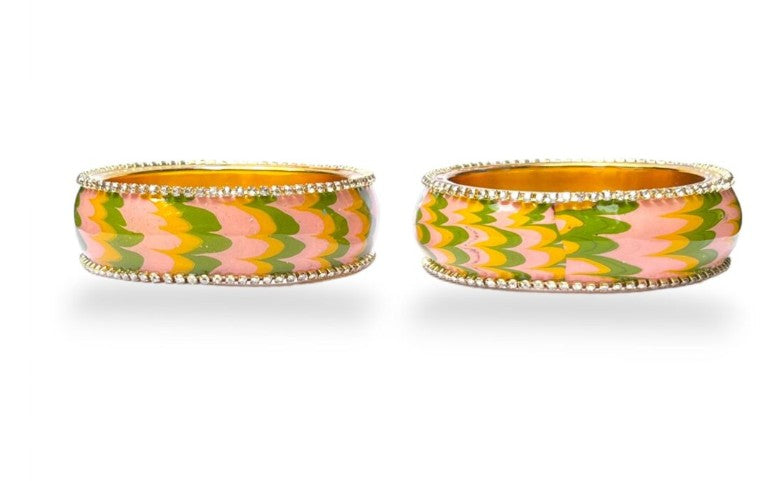 LuxuryGlow Metal Bangles Artful Luxury Marble Wave Gold Brass Lac Bangles – Handcrafted Metal Elegance by