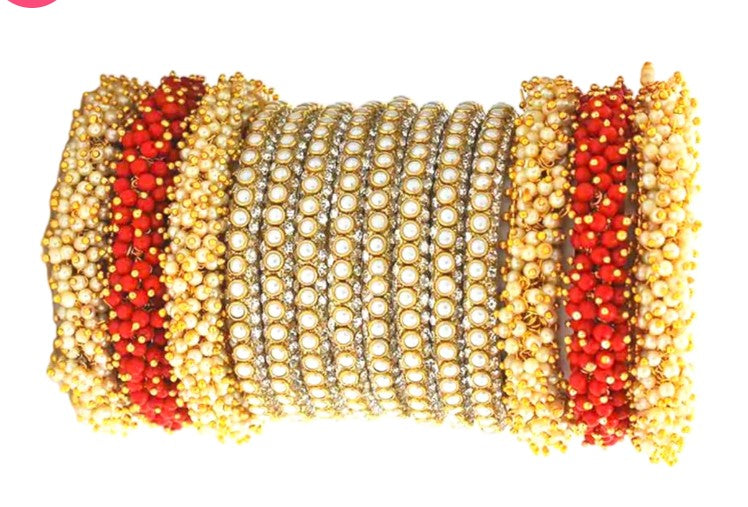 LuxuryGlow Wedding Bangles  Regal Red & Gold Indian Wedding Bangles – Traditional Bridal Elegance by