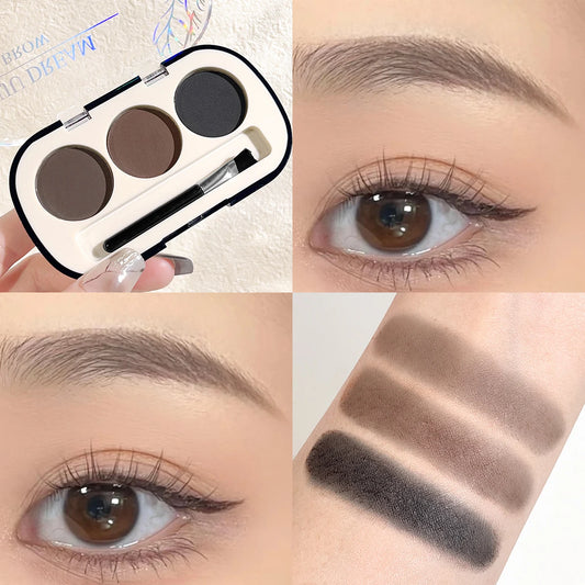 LuxuryGlow&nbsp; 3-Color Eyebrow Powder Palette with Brush – Long Lasting, Natural Finish