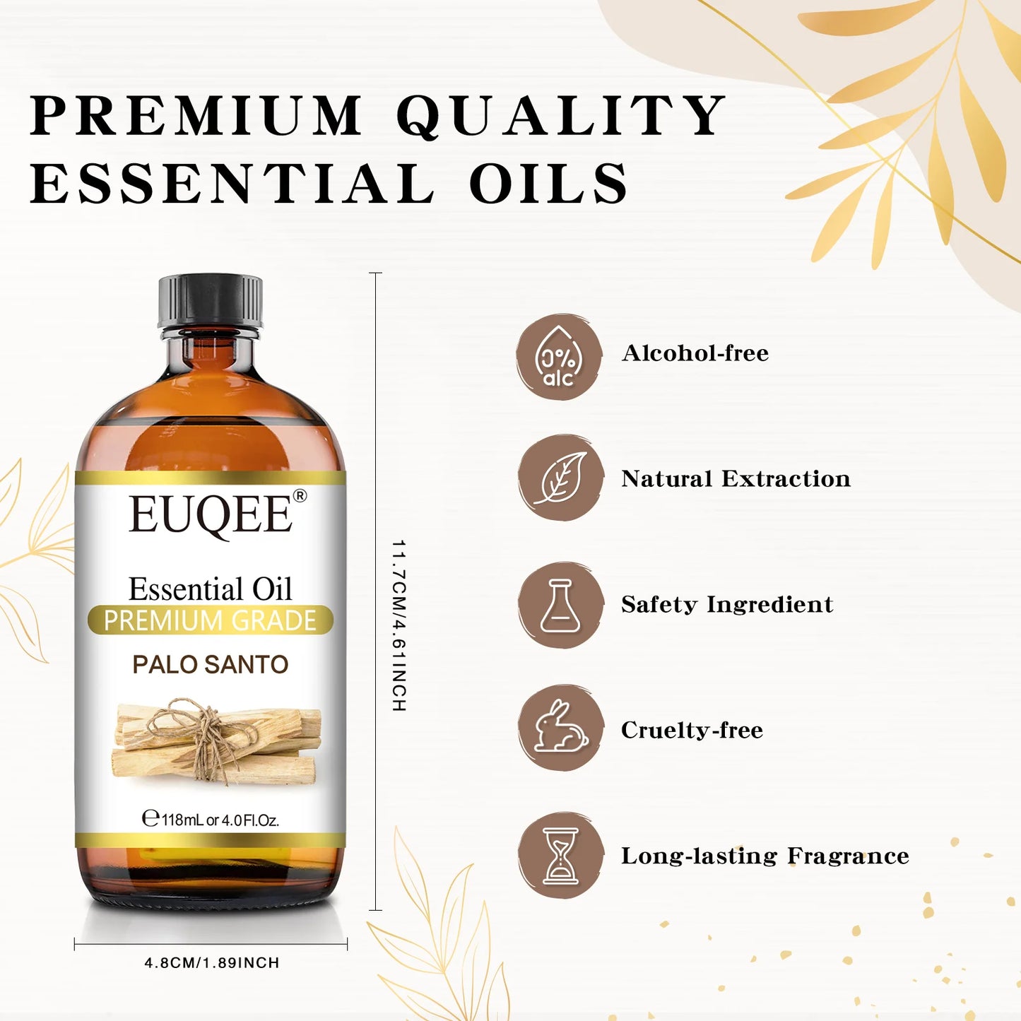 EUQEE 118ml Pure Essential Oil – Aromatherapy Diffuser Blend with Palo Santo, Lavender, Vanilla & More C120