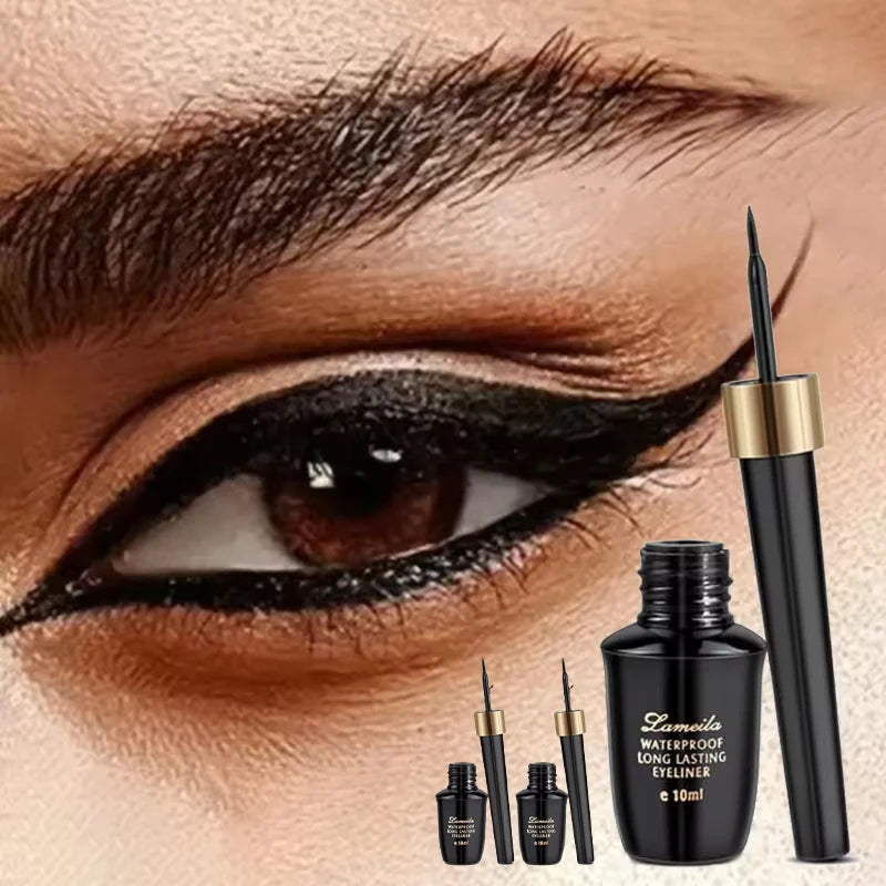 Delineador de ojos en gel negro a prueba de agua LuxuryGlow: ultrafino, duradero y de secado rápido.