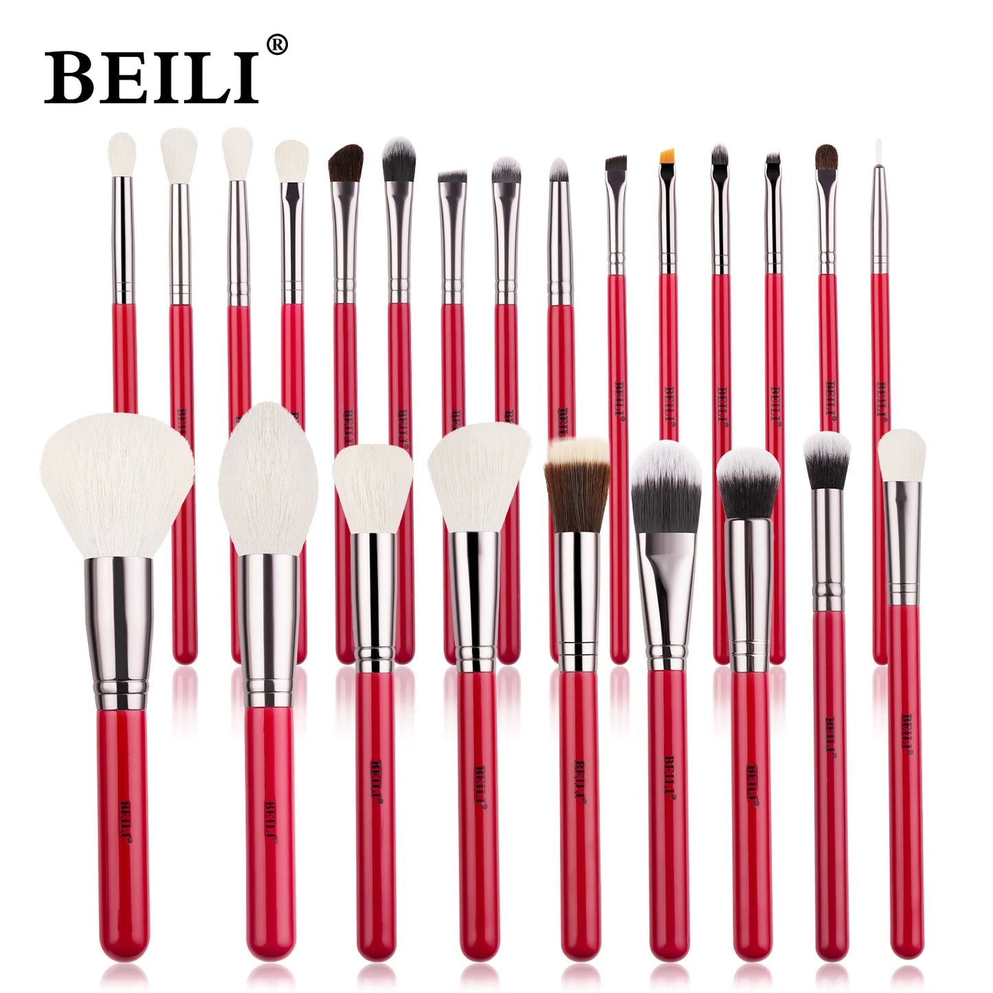BEILI Red Eye Makeup Brush Set – 7/12/28/30 pcs Professional Natural Hair Kit