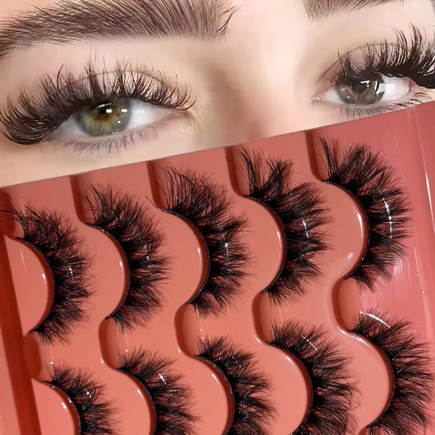 JUJU Dream - 5 pares de pestañas postizas de visón sintético esponjosas: pestañas postizas de ojo de gato naturales, espectaculares y reutilizables