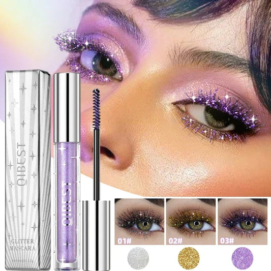 LuxuryGlow Diamond Purple Glitter Mascara – Curling, Volumizing & Sweatproof Shine