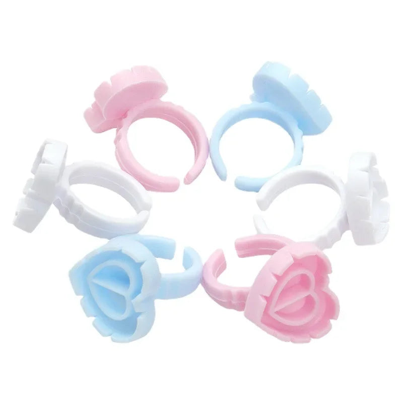 EOEKKY 100 PCS Disposable Heart-Shaped Glue Rings – Lash Extension & Tattoo Ink Cups