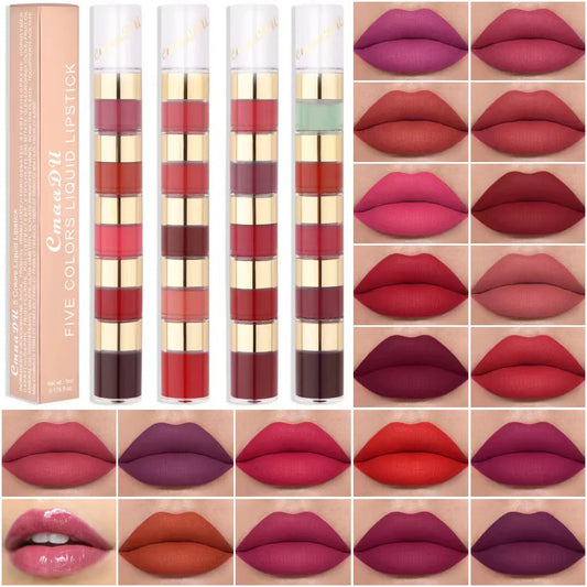 Cmaadu 5-Color Long-Lasting Matte Lip Gloss Set – Waterproof & Smudge-Proof Lipstick