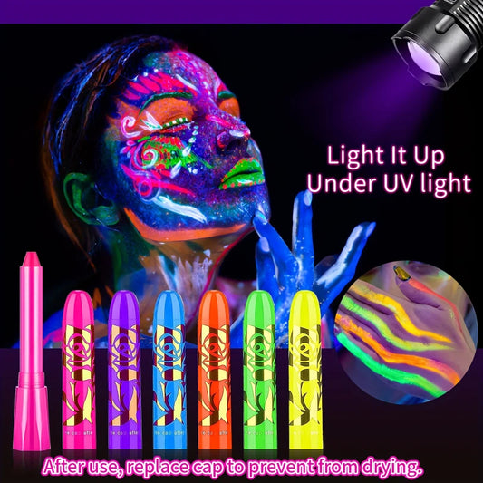 مجموعة أقلام تلوين الوجه المضيئة في الظلام من LuxuryGlow - 6 قطع من أقلام مكياج نيون غير سامة