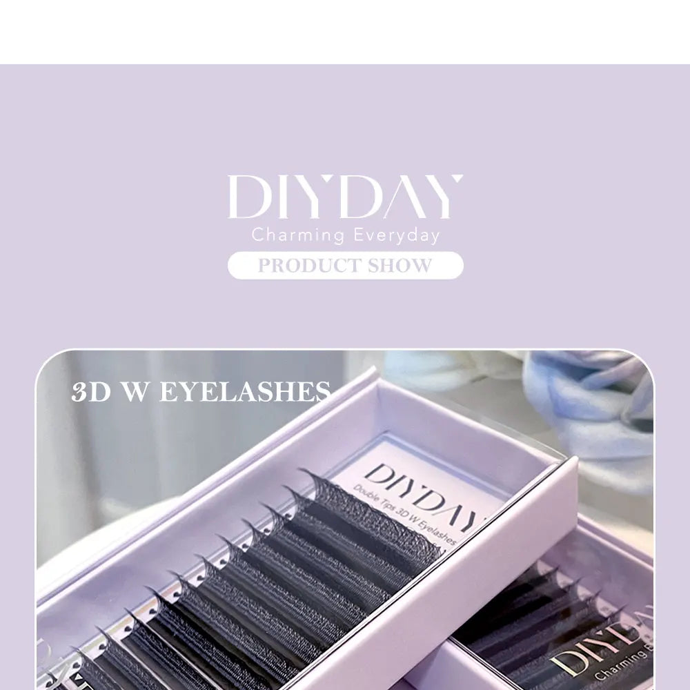 DIYDAY W-Shape Eyelash Extensions – 3D to 8D Premade Bloom Fans, Soft & Natural C132