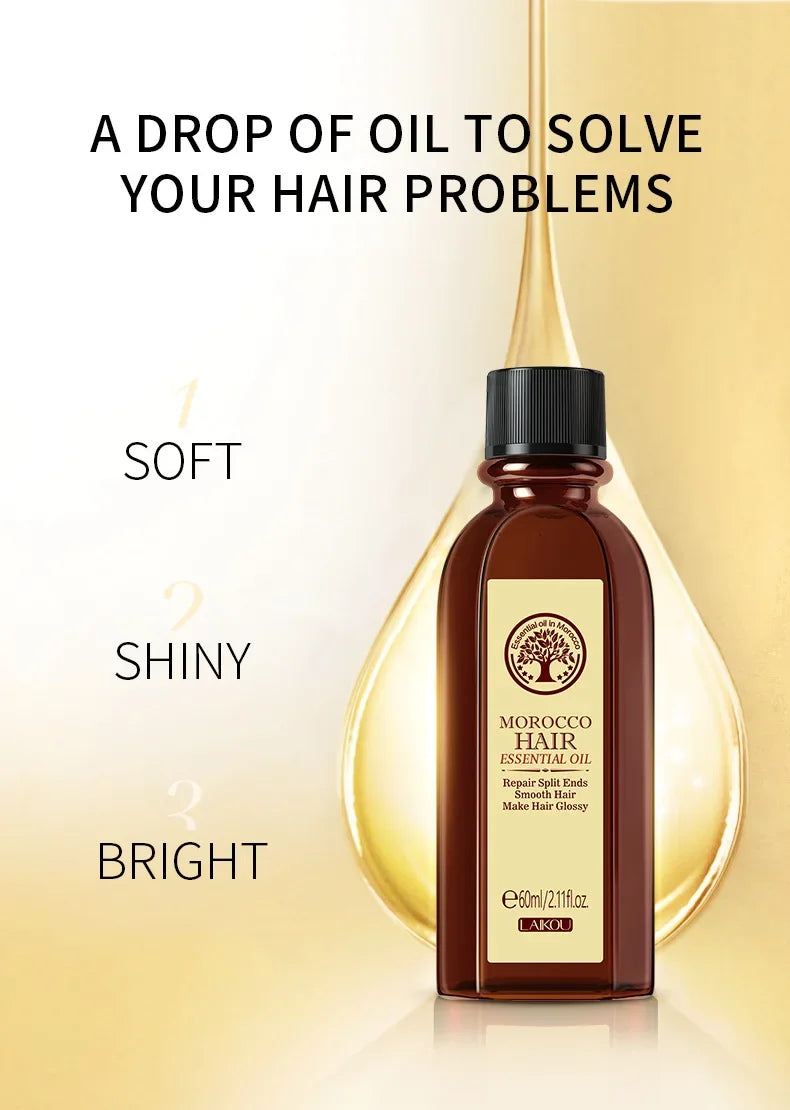 Aceite capilar de argán marroquí LAIKOU – Sérum nutritivo reparador para cabello seco (60 ml)