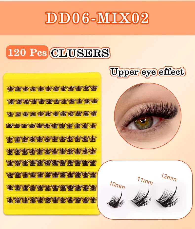 مجموعة رموش JPNPL MJ Lashes 40D DIY لتمديد الرموش - 120 قطعة من عناقيد المنك الصناعي على شكل حرف D