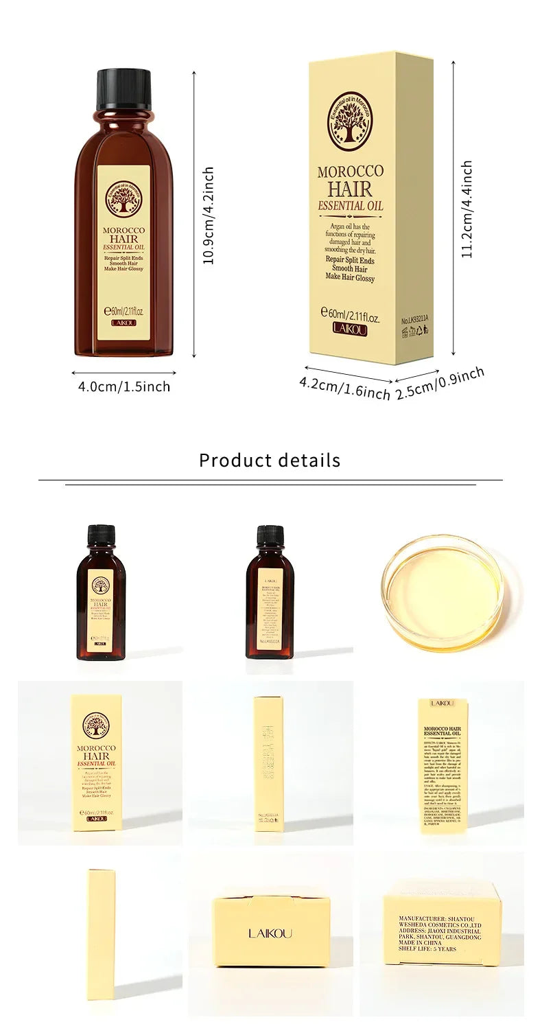 Aceite capilar de argán marroquí LAIKOU – Sérum nutritivo reparador para cabello seco (60 ml)