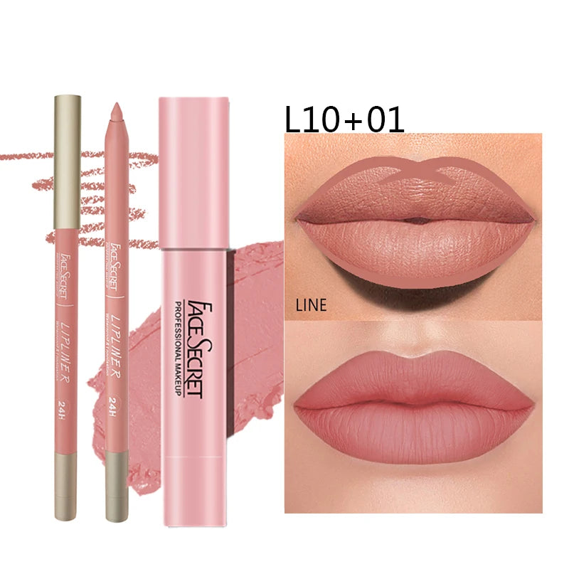 Set de lápiz labial y delineador mate FACESECRET: maquillaje de labios resistente al agua y de larga duración