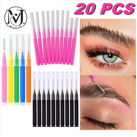 JPNPL 20 PCS Mini Eyebrow & Lash Brushes – Disposable, Bendable, Multi-Use Applicators