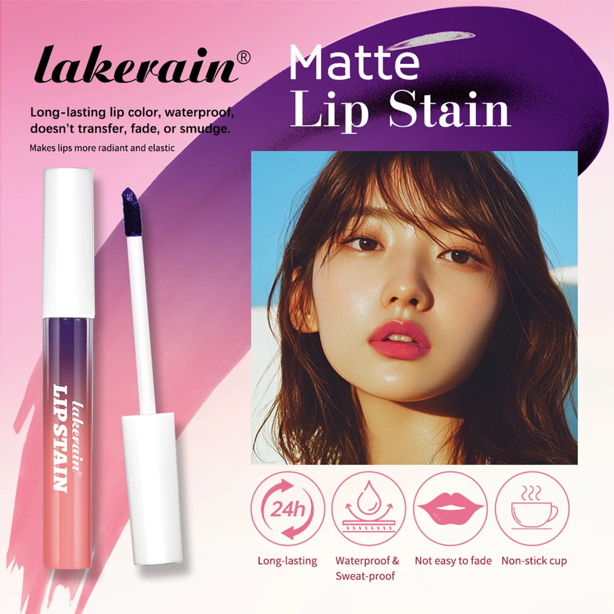 Brillo labial Peel &amp; Stick de Lakerain: brillo duradero, resistente al agua, antiadherente y resistente a las transferencias.