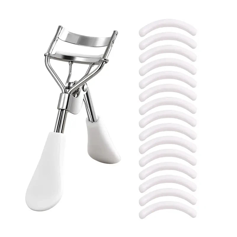 LuxuryGlow Portable Eyelash Curler with 15 Silicone Pads – Stainless Steel Curling Tool