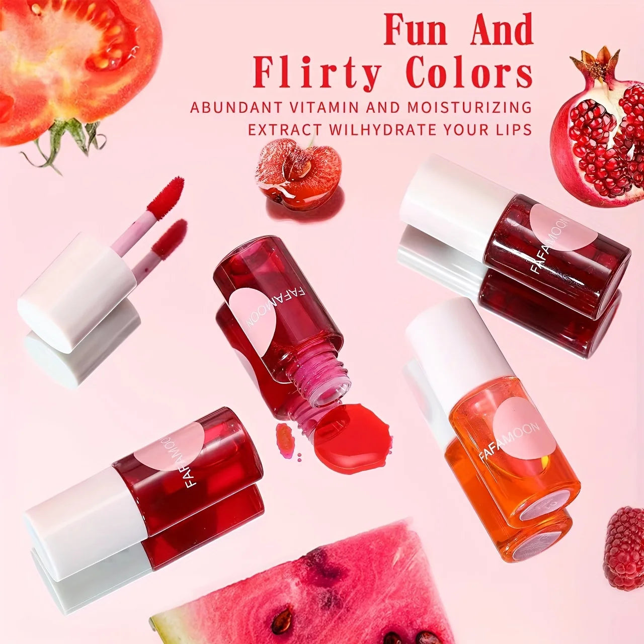 Brillo labial hidratante a prueba de agua con tinte afrutado Fafamoon: 4 colores, resistente al agua