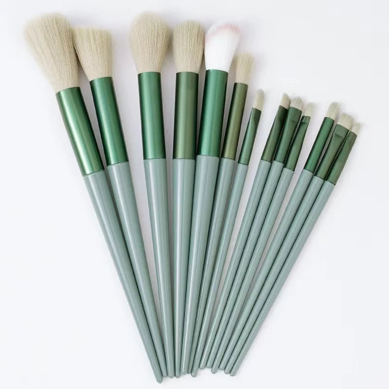LuxuryGlow - Juego de 13 brochas de maquillaje ultrasuaves con mango de bambú para base, sombra de ojos, labios y rubor | Kit profesional completo