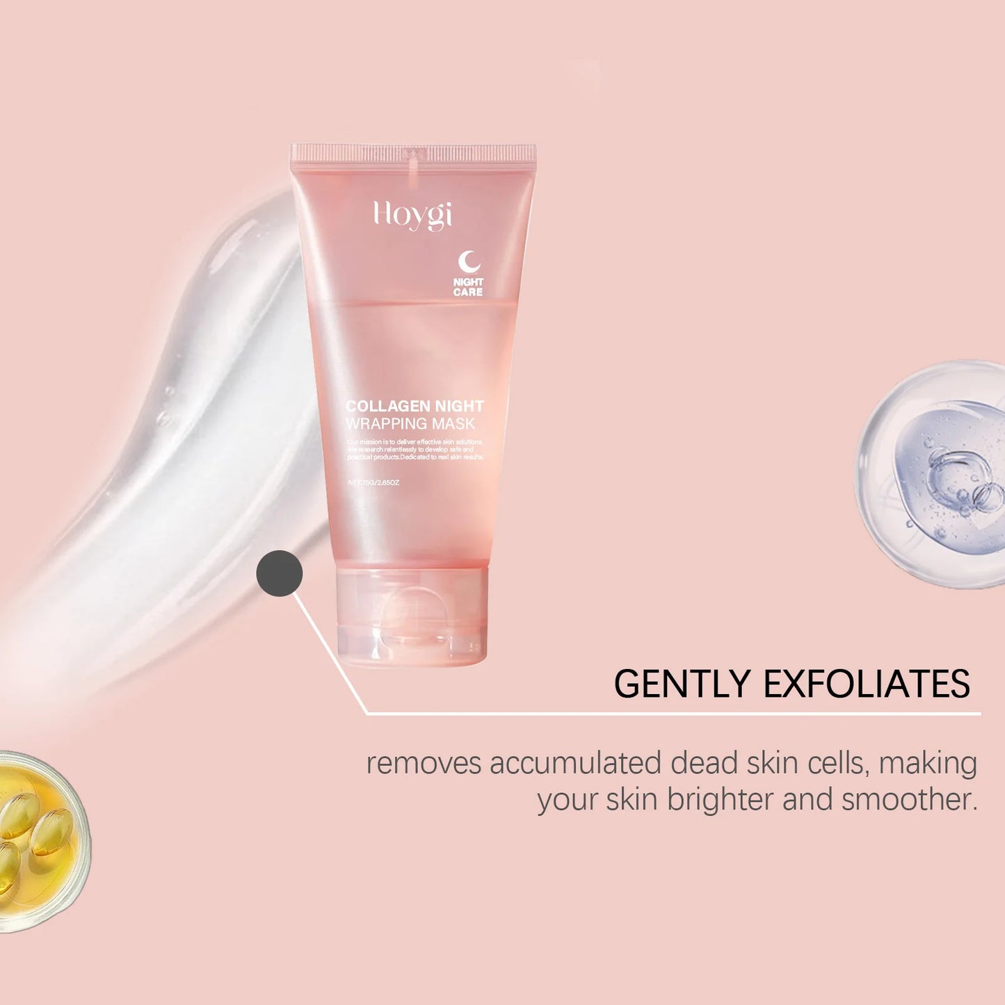 Mascarilla Peel-Off Nocturna de Colágeno Hidrolizado Hoygi: Crema de Noche Reafirmante e Hidratante para la Elasticidad de la Piel (75 g)