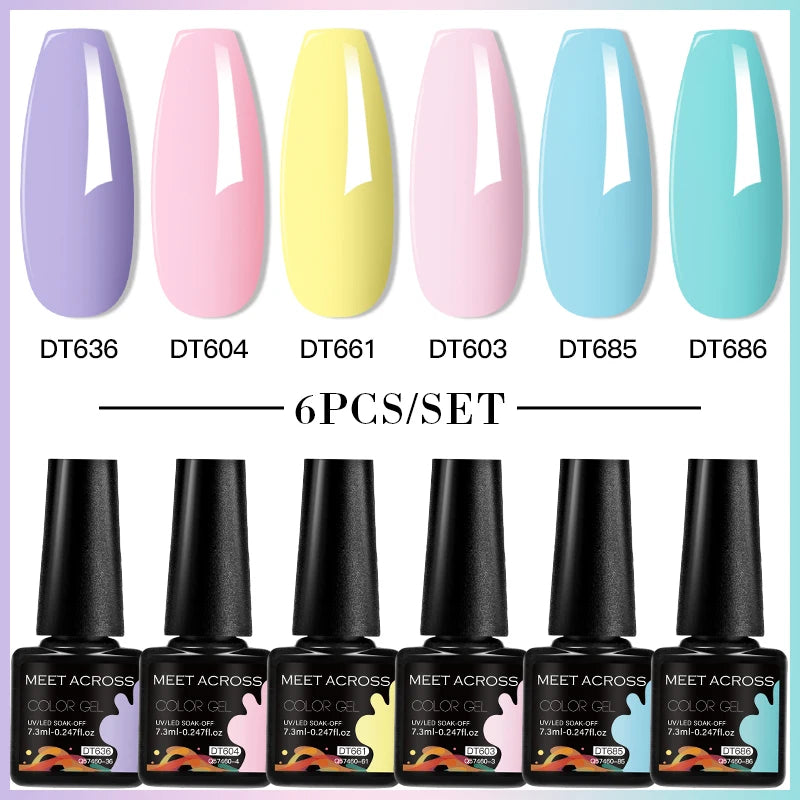 MEET ACROSS 6PC UV LED Gel Nail Polish Set – Soak Off Semi-Permanent Manicure Kit (7ml Each) C50