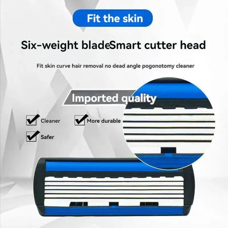 LuxuryGlow 6-Blade Manual Men’s Razor | Precision Shaving with Easy Blade Replacement