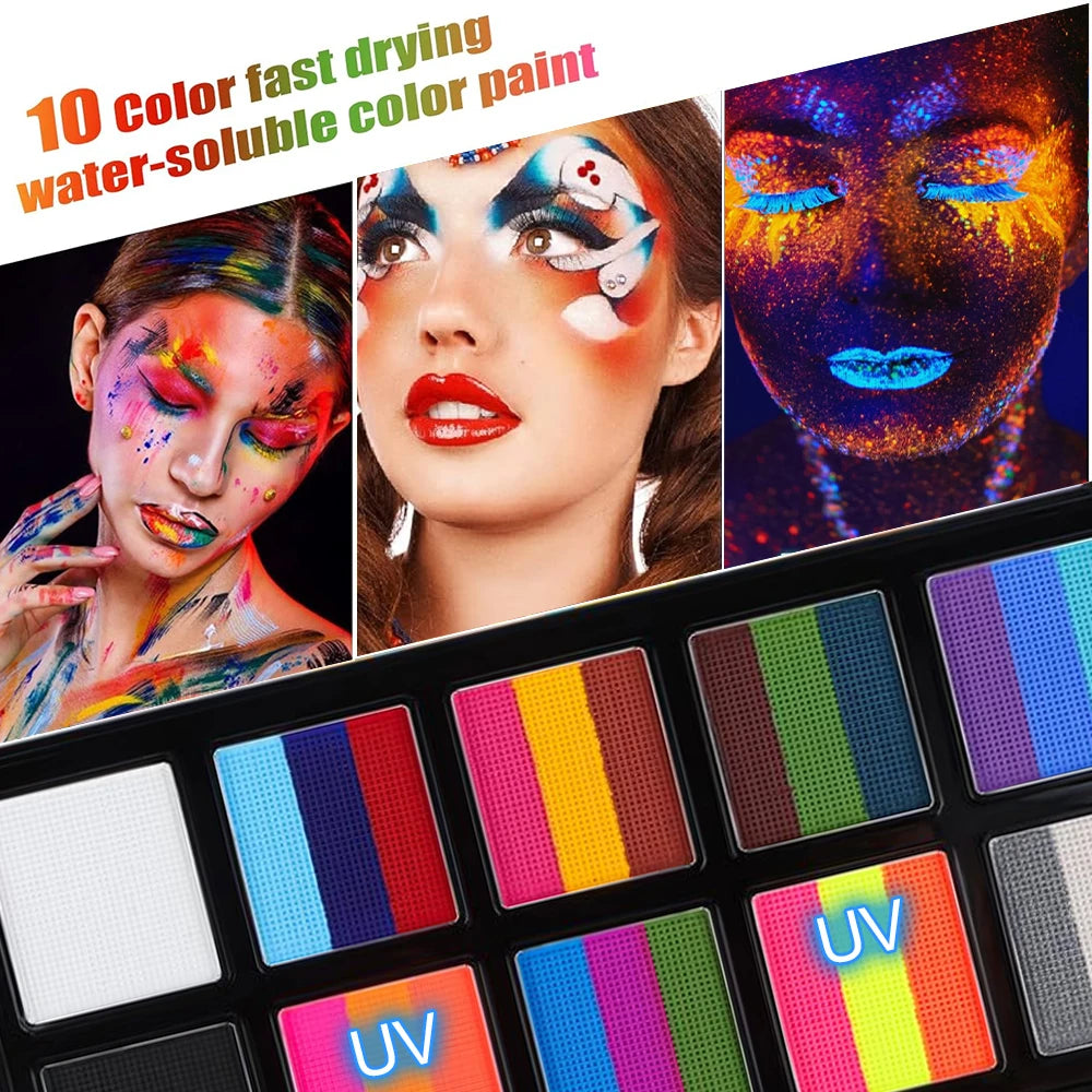 VERONNI 10-Color Body & Face Paint Kit with Brush – Safe Makeup for Kids & Adults