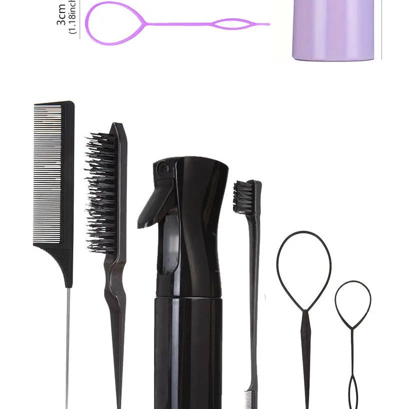 LuxuryGlow 6PCS Hair Styling Tool Set – Tail Combs, Hair Brushes & Spray Bottle for Hairdressers