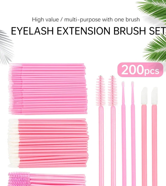RUZOFO 200pcs Disposable Lash Brushes & Applicators Kit – Spoolies, Lip Wands, Micro Swabs