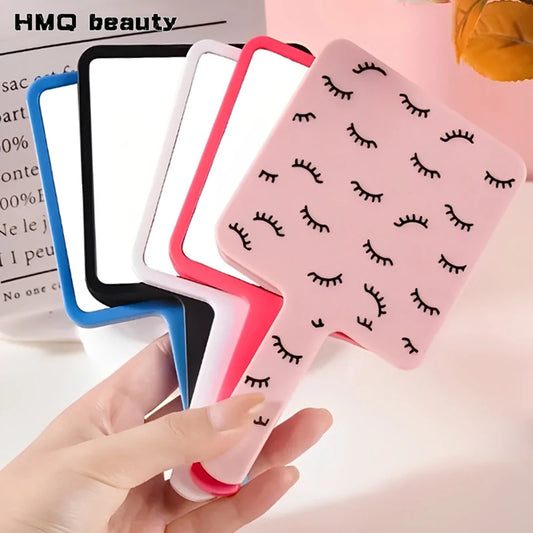 مرآة مكياج مربعة محمولة باليد من HMQ Beauty لتمديد الرموش - مرآة زينة عالية الدقة بمقبض