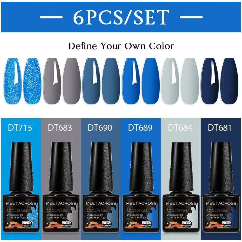 MEET ACROSS 6PC UV LED Gel Nail Polish Set – Soak Off Semi-Permanent Manicure Kit (7ml Each) C25