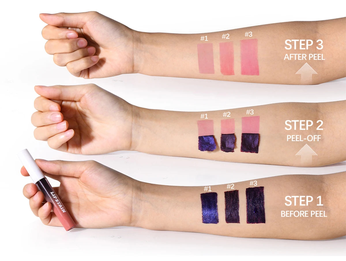 Brillo labial Peel &amp; Stick de Lakerain: brillo duradero, resistente al agua, antiadherente y resistente a las transferencias.