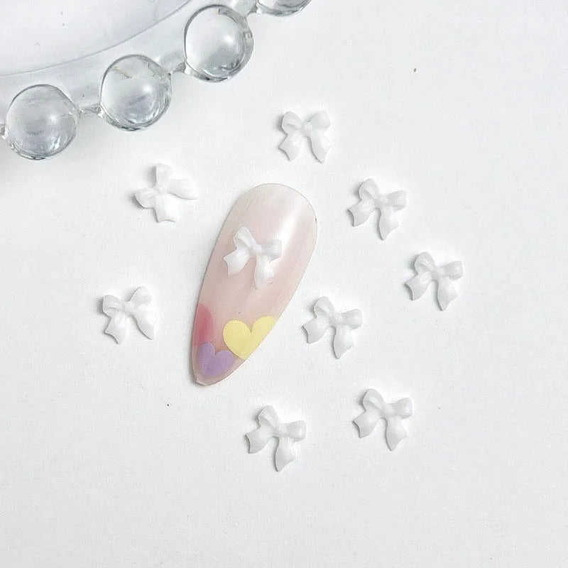 LuxuryGlow 50Pcs 3D Resin Bowknots Nail Art Decorations – Mini Acrylic Ribbon Charms for DIY Nails