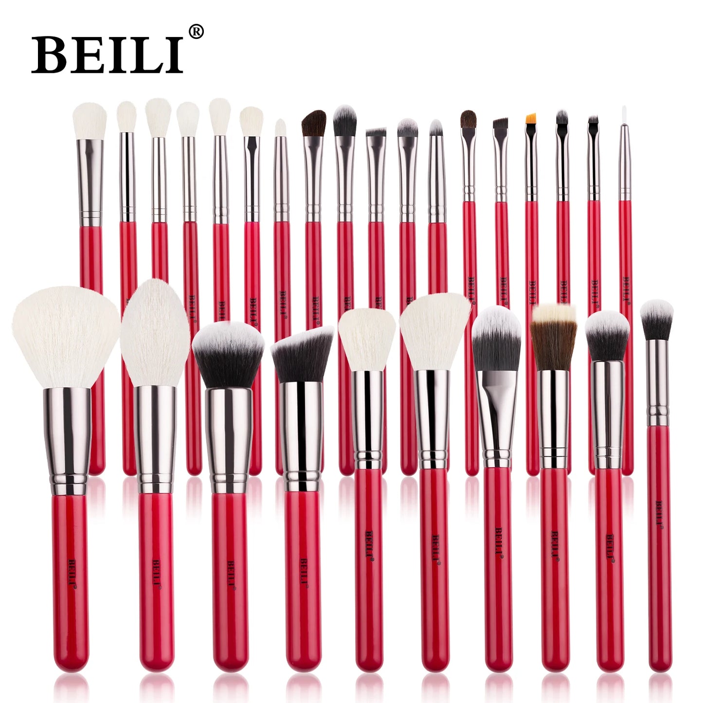 BEILI Red Eye Makeup Brush Set – 7/12/28/30 pcs Professional Natural Hair Kit