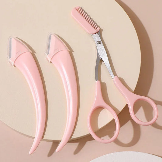 LuxuryGlow Professional Eyebrow Trimming Knife & Face Razor Set for Women – With Comb & Brow Scissors (Stainless Steel)