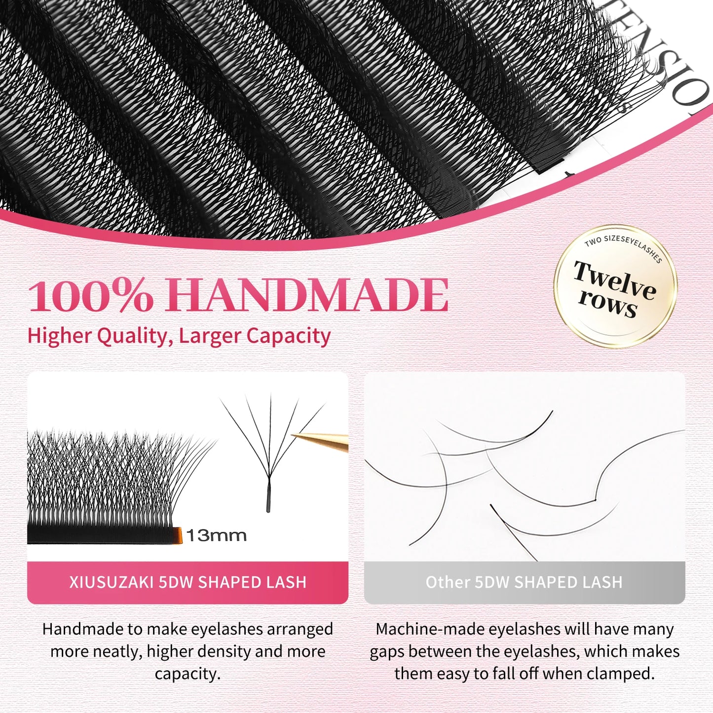 XIUSUZAKI 5D Premade Volume Lash Fans – Natural Mink Eyelash Extensions for Full, Soft & Fluffy Look
