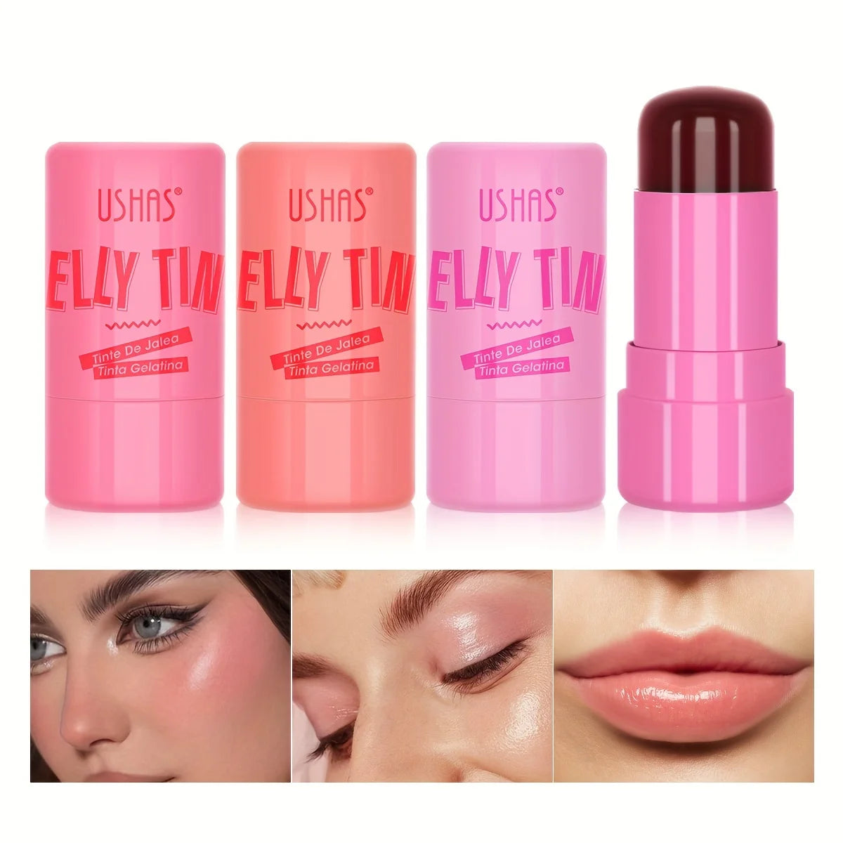 USHAS 4-in-1 Jelly Blush Stick – Lip Balm, Eyeshadow & Lip Gloss (Multi-Use Matte Finish)